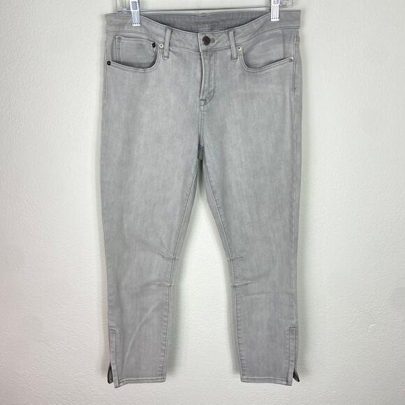 Helmut Lang Moto Cropped Skinny Jeans Size 30 Fog Wash Light Gray Ankle Zippers - Picture 2 of 10